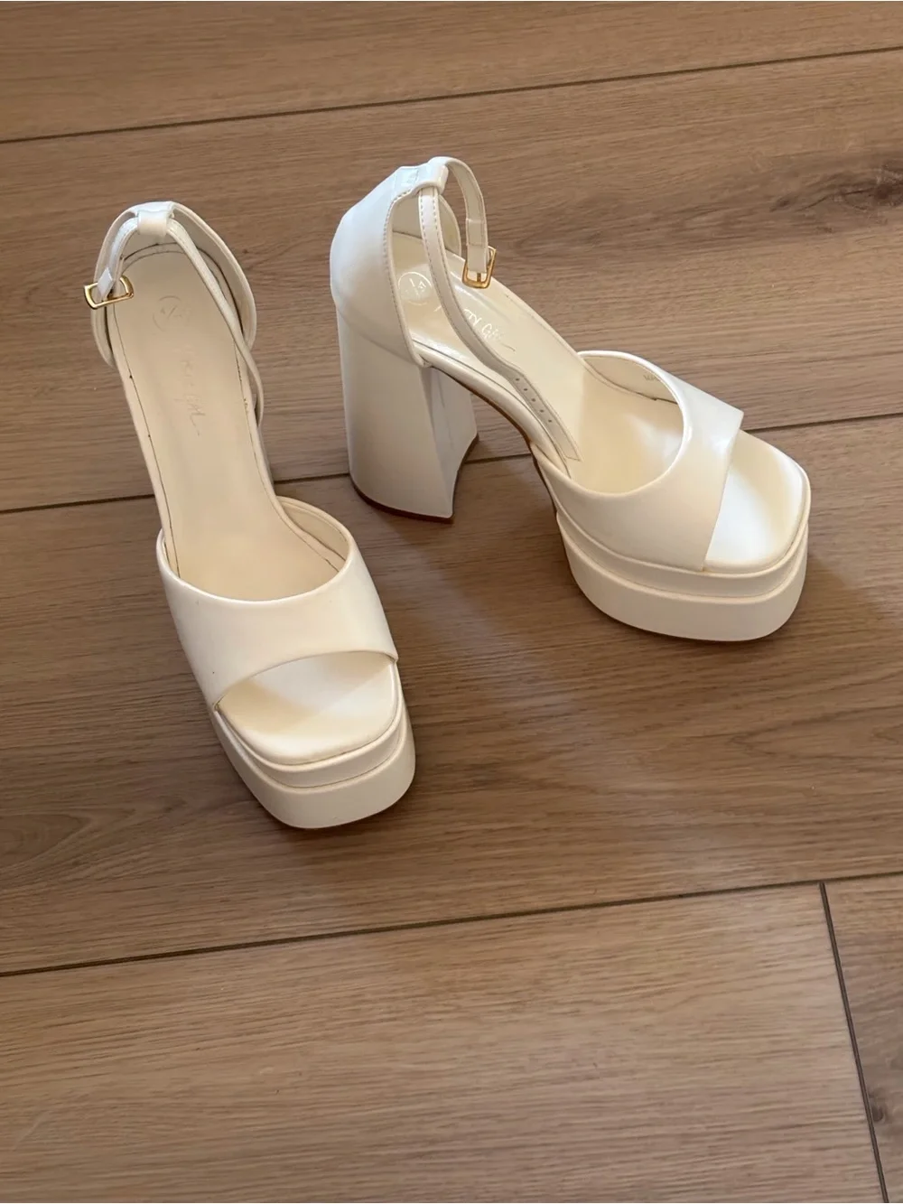Nasty Gal Cream Platform Block Heel Sandals with Ankle Strap